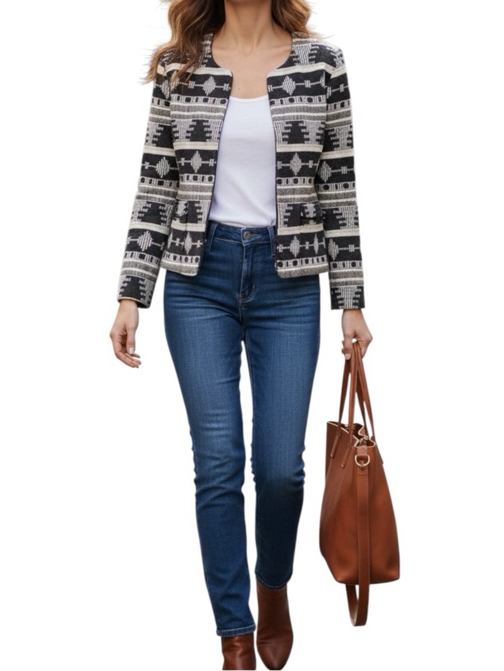 Like Mynded Aztec Open Front Blazer Jacket Size S